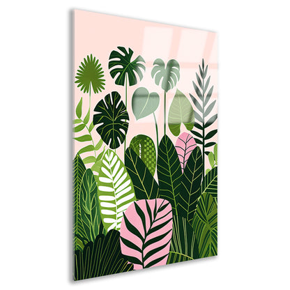Kleurrijke digitale kunst van bladeren en planten acrylglas