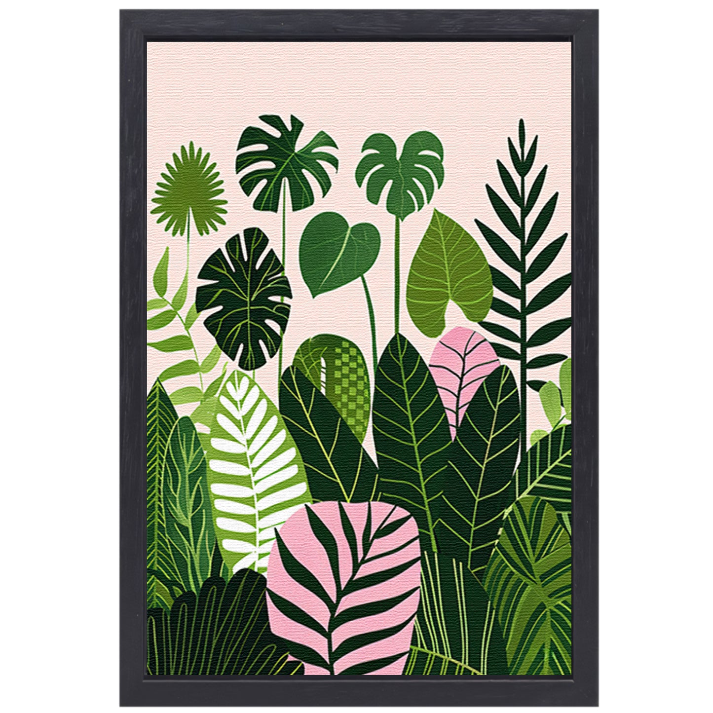Kleurrijke digitale kunst van bladeren en planten canvas met baklijst