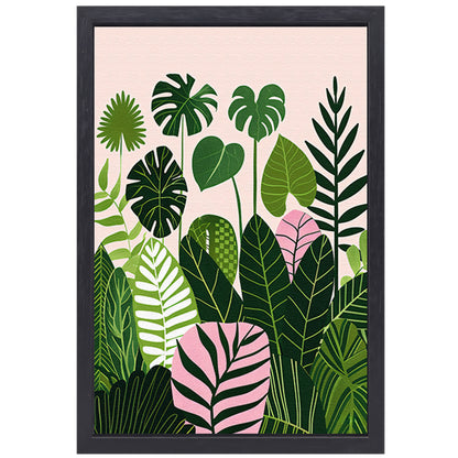 Kleurrijke digitale kunst van bladeren en planten canvas met baklijst