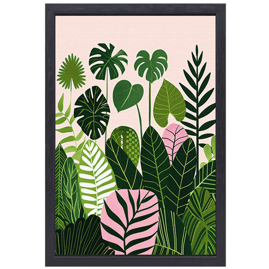Kleurrijke digitale kunst van bladeren en planten canvas met baklijst