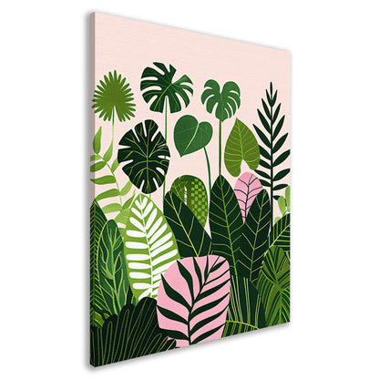 Kleurrijke digitale kunst van bladeren en planten canvas