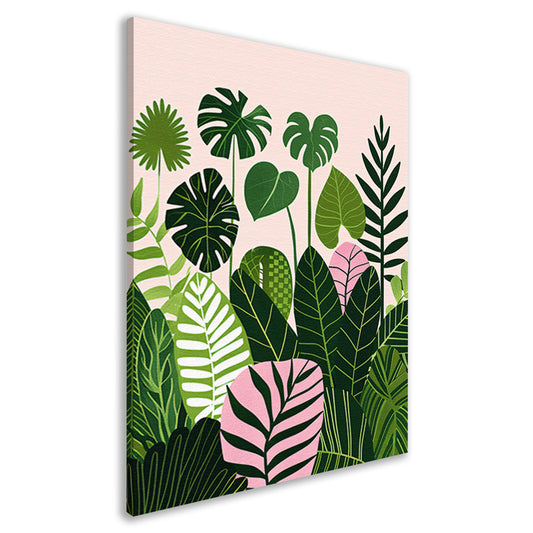 Kleurrijke digitale kunst van bladeren en planten canvas