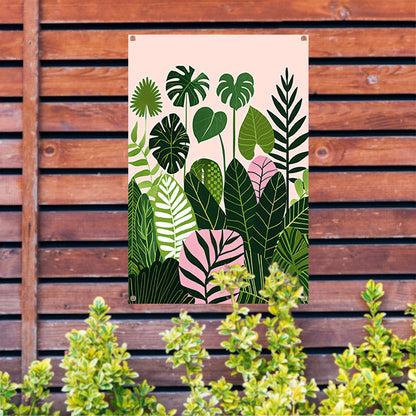 Kleurrijke digitale kunst van bladeren en planten tuinposter