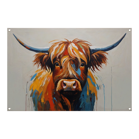 Levendige Highland Koe, Moderne Kunstinterpretatie tuinposter