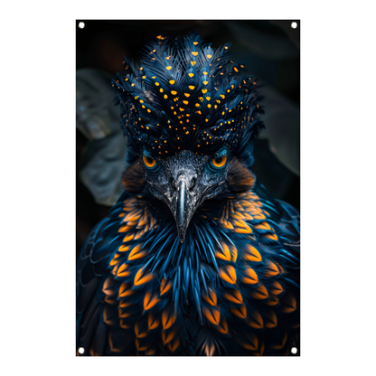 Intens Oog van een Kleurrijke Vogel tuinposter