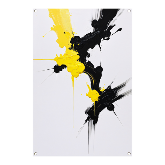 Abstracte dynamiek in zwart en geel tuinposter
