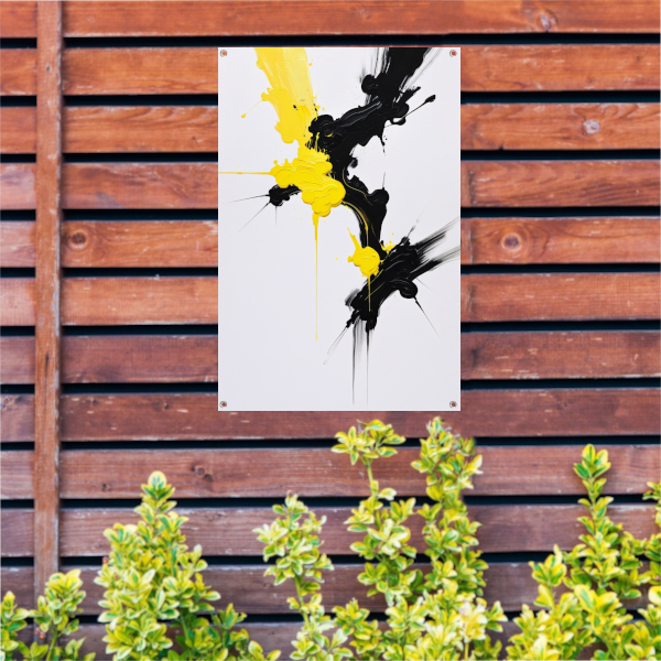 Abstracte dynamiek in zwart en geel tuinposter