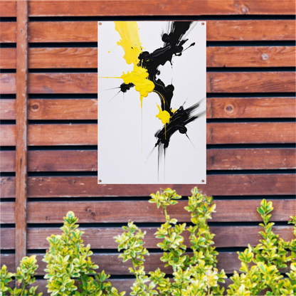 Abstracte dynamiek in zwart en geel tuinposter