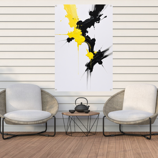 Abstracte dynamiek in zwart en geel tuinposter