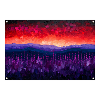 Kleurrijk abstract landschap met bloemen tuinposter