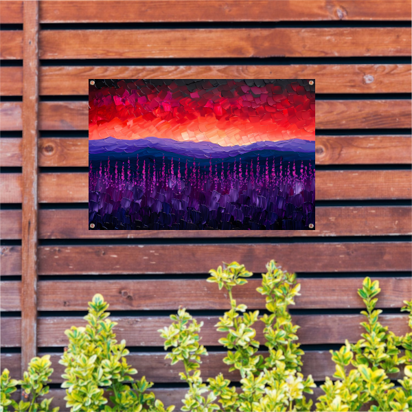 Kleurrijk abstract landschap met bloemen tuinposter