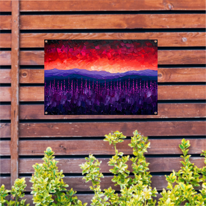 Kleurrijk abstract landschap met bloemen tuinposter