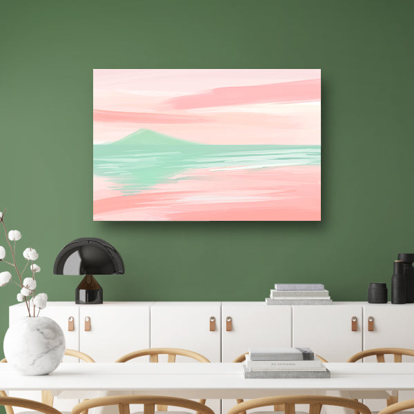 Abstract pastelkleurig berglandschap met water canvas