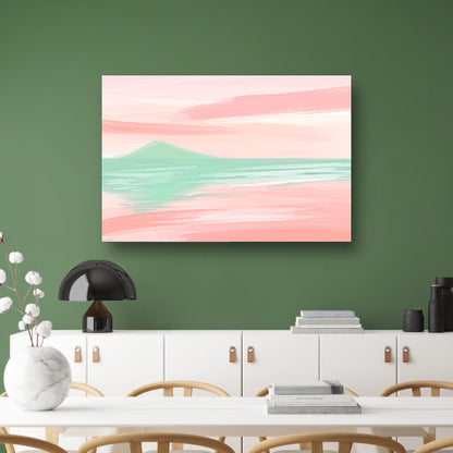 Abstract pastelkleurig berglandschap met water poster