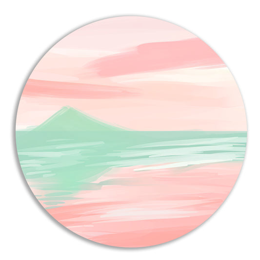 Abstract pastelkleurig berglandschap met water aluminium muurcirkel