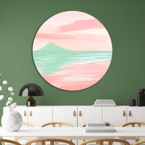 Abstract pastelkleurig berglandschap met water aluminium muurcirkel