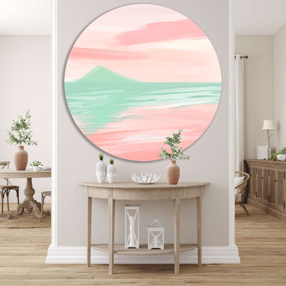 Abstract pastelkleurig berglandschap met water aluminium muurcirkel
