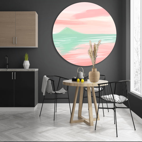 Abstract pastelkleurig berglandschap met water aluminium muurcirkel