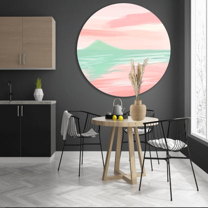 Abstract pastelkleurig berglandschap met water aluminium muurcirkel