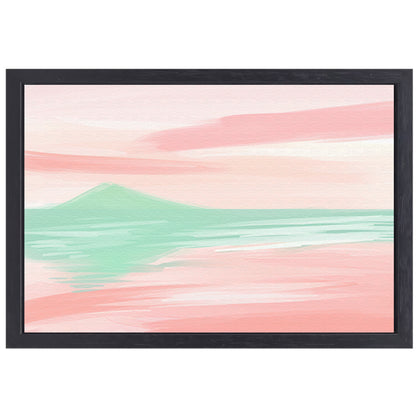 Abstract pastelkleurig berglandschap met water canvas met baklijst