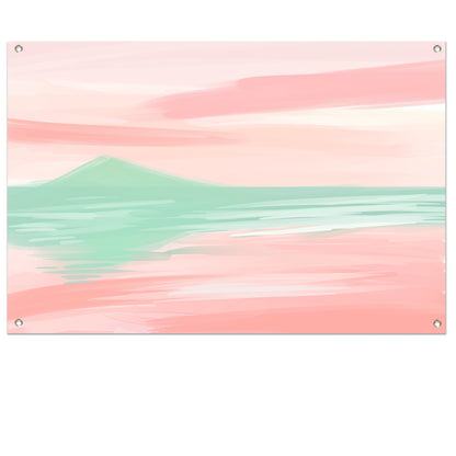 Abstract pastelkleurig berglandschap met water tuinposter