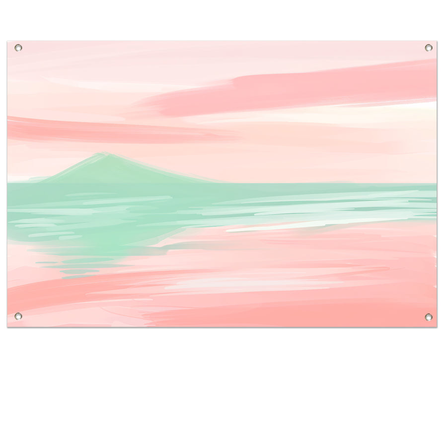 Abstract pastelkleurig berglandschap met water tuinposter