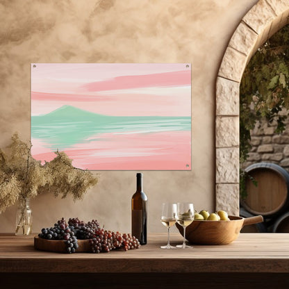 Abstract pastelkleurig berglandschap met water tuinposter