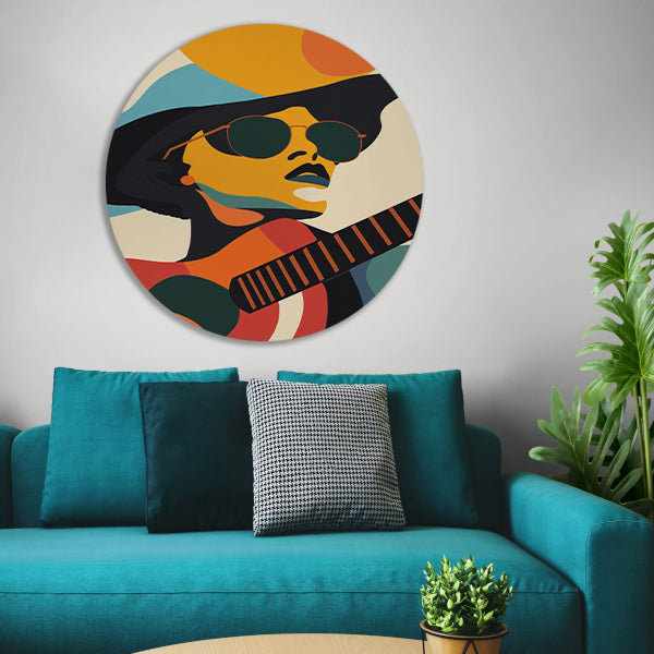 Abstract Muzikant met Kleurrijk Gitaar forex muurcirkel