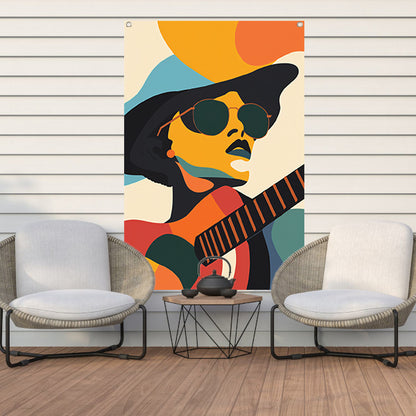 Abstract Muzikant met Kleurrijk Gitaar tuinposter