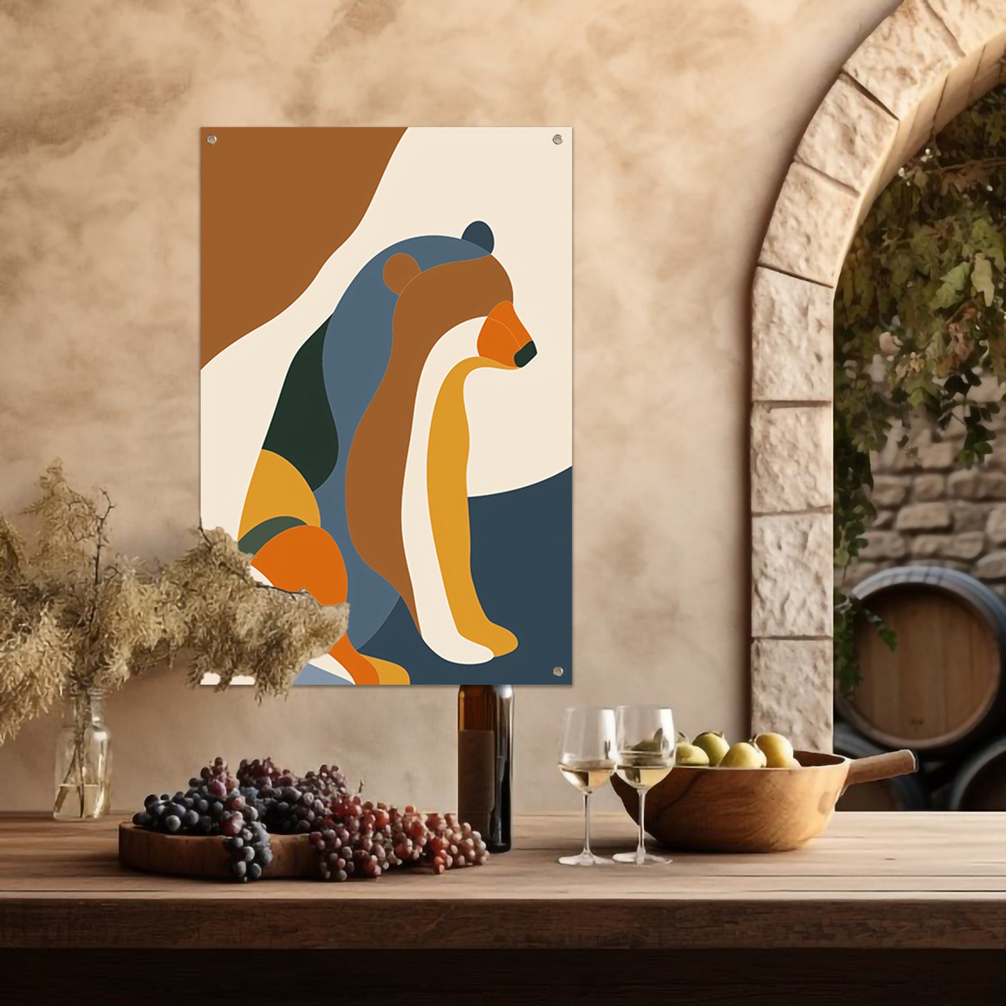 Abstracte Beer in Kleurrijke Geometrie tuinposter