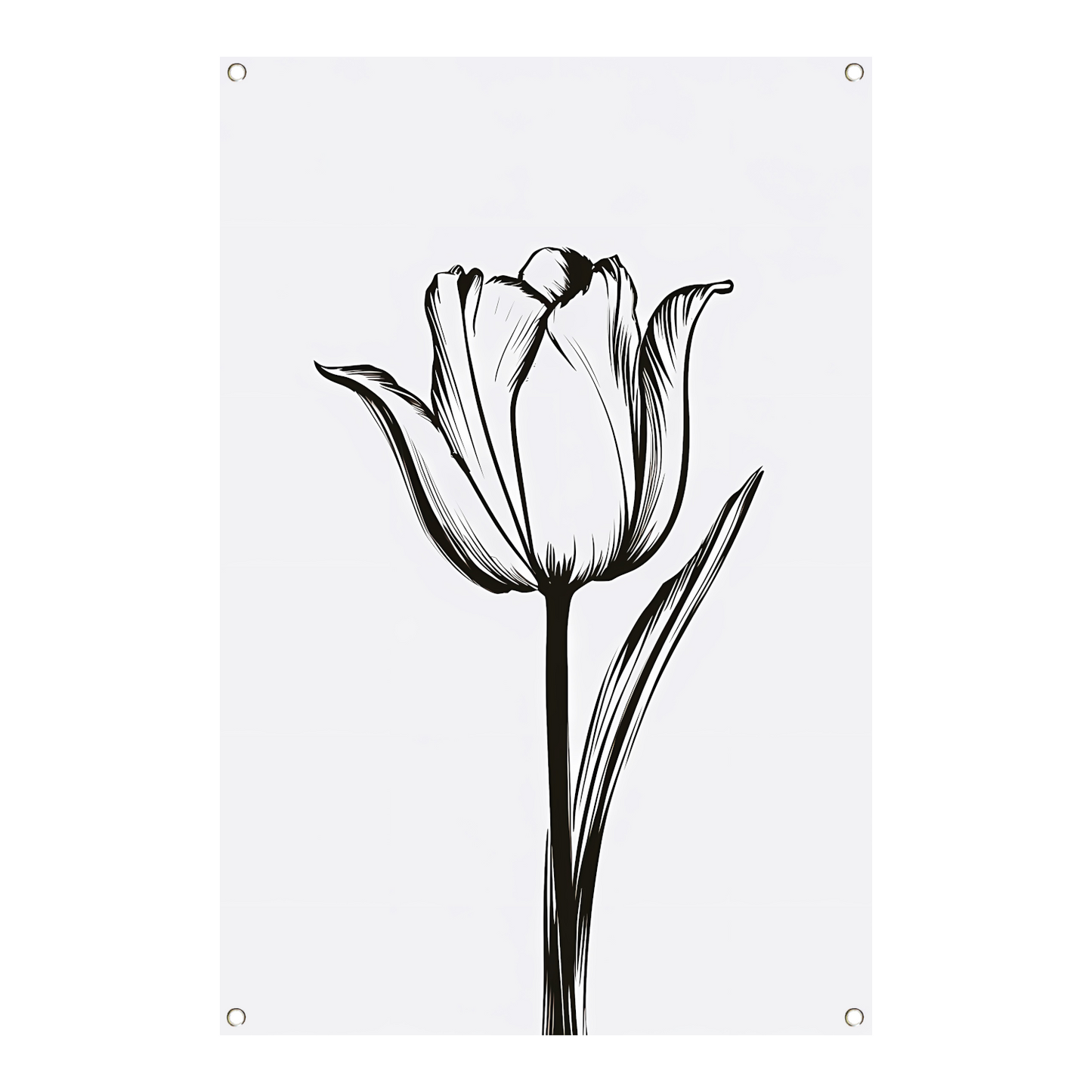 Zwarte lijnen, witte tulp, minimalistisch design tuinposter