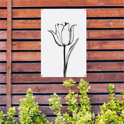 Zwarte lijnen, witte tulp, minimalistisch design tuinposter