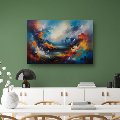 Dynamisch kleurrijk abstract natuurlijk landschap canvas met baklijst
