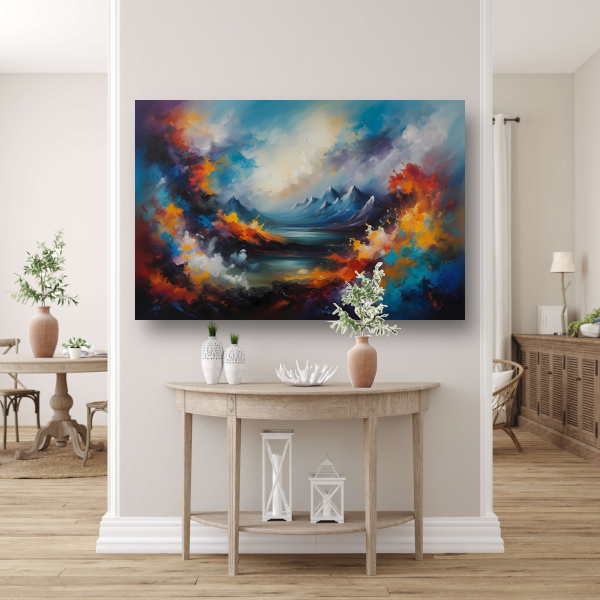 Dynamisch kleurrijk abstract natuurlijk landschap canvas met baklijst