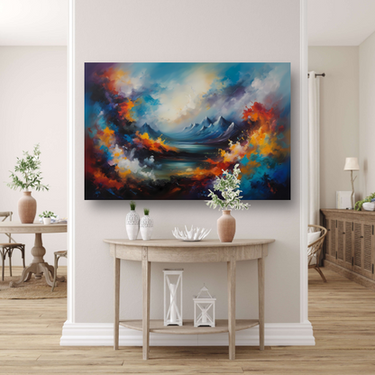 Dynamisch kleurrijk abstract natuurlijk landschap canvas met baklijst