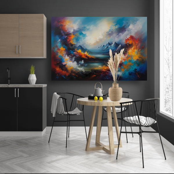Dynamisch kleurrijk abstract natuurlijk landschap canvas met baklijst