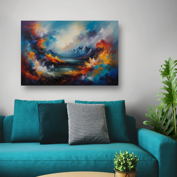 Dynamisch kleurrijk abstract natuurlijk landschap canvas met baklijst