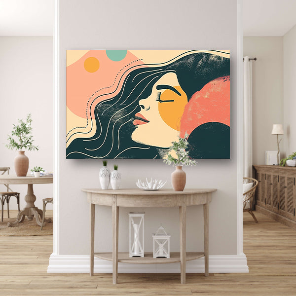 Abstract portret van vrouw met kleurencanvas