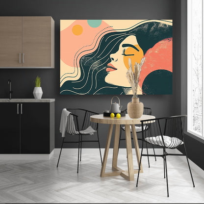 Abstract portret van vrouw met kleurencanvas