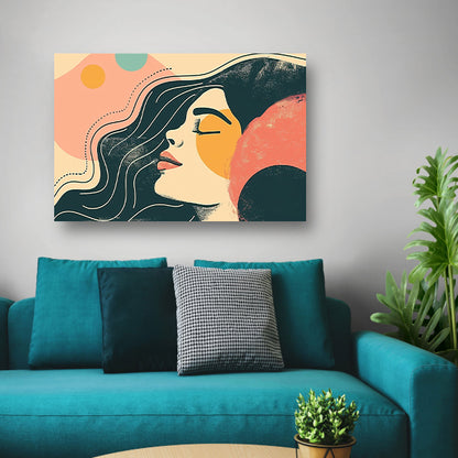 Abstract portret van vrouw met kleurencanvas