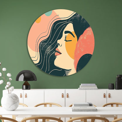 Abstract portret van vrouw met kleuren aluminium muurcirkel