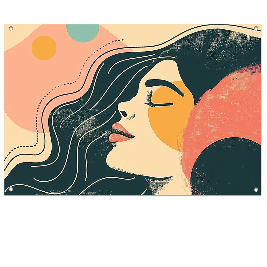 Abstract portret van vrouw met kleuren tuinposter