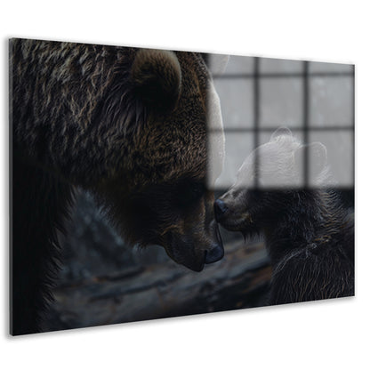 Moederbeer met haar welpje in het bos acrylglas