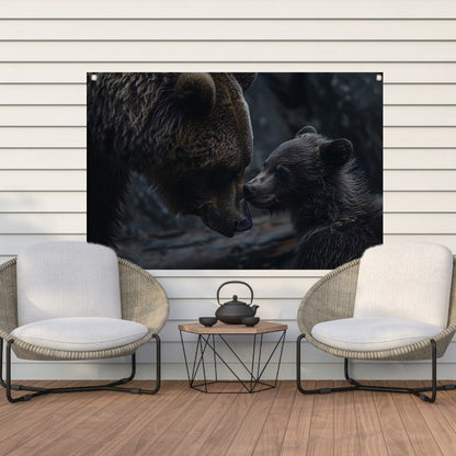 Moederbeer met haar welpje in het bos tuinposter