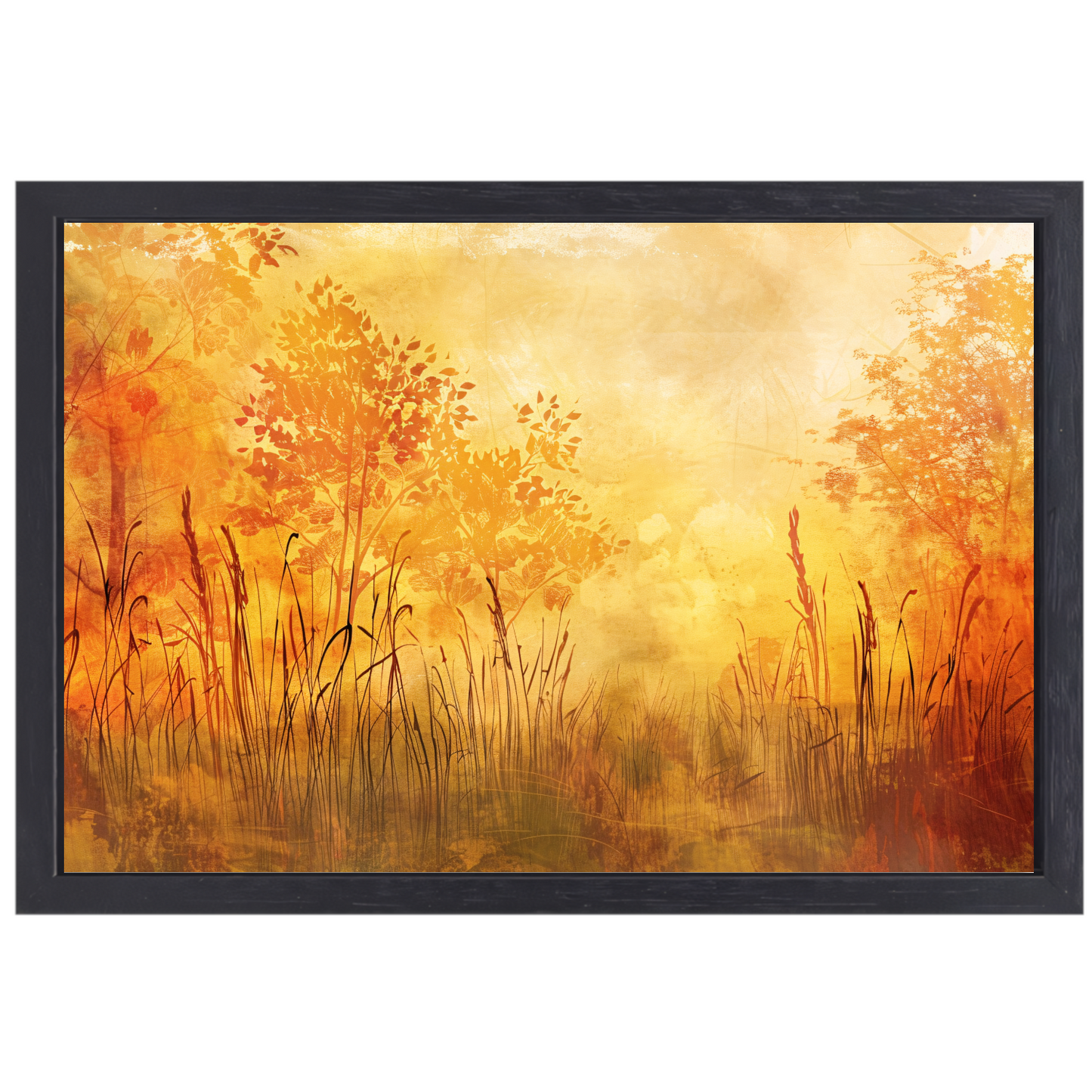 Sepia Herfstsilhouetten in de Natuur canvas met baklijst