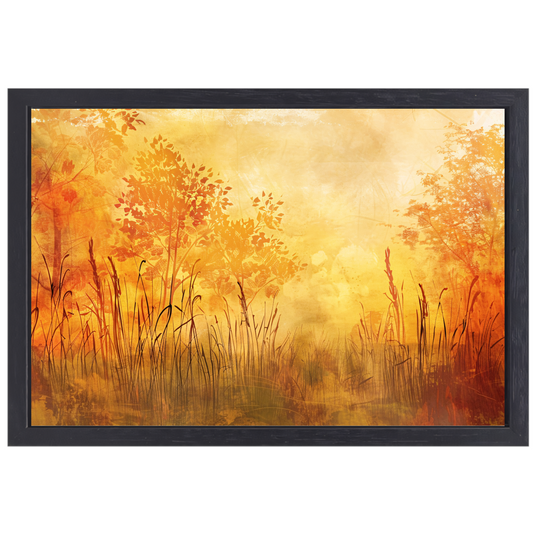 Sepia Herfstsilhouetten in de Natuur canvas met baklijst