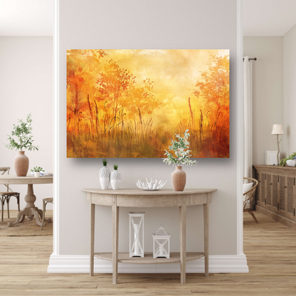 Sepia Herfstsilhouetten in de Natuur canvas met baklijst