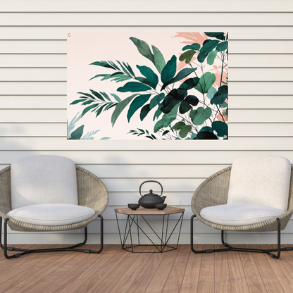 Japandi stijl botanisch kunstwerk met bladeren tuinposter