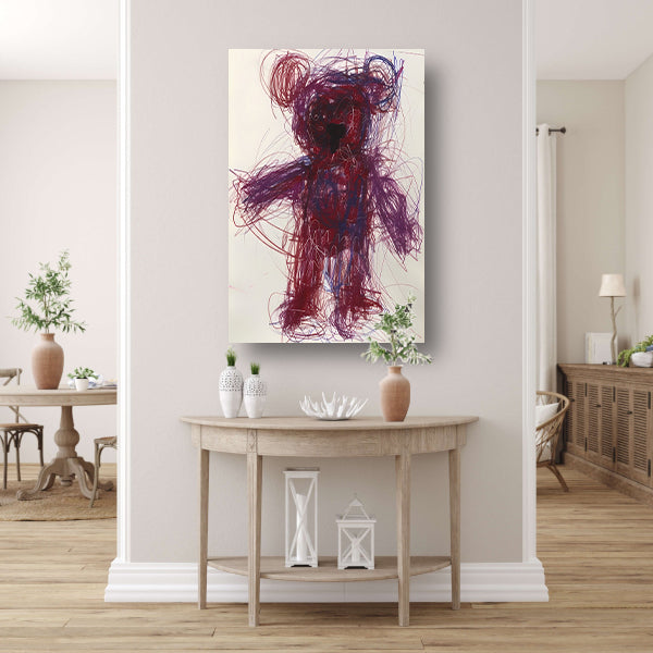 Abstract Kleurrijk  van Knuffelbeer canvas met baklijst