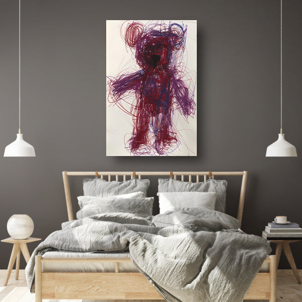 Abstract Kleurrijk  van Knuffelbeer canvas met baklijst